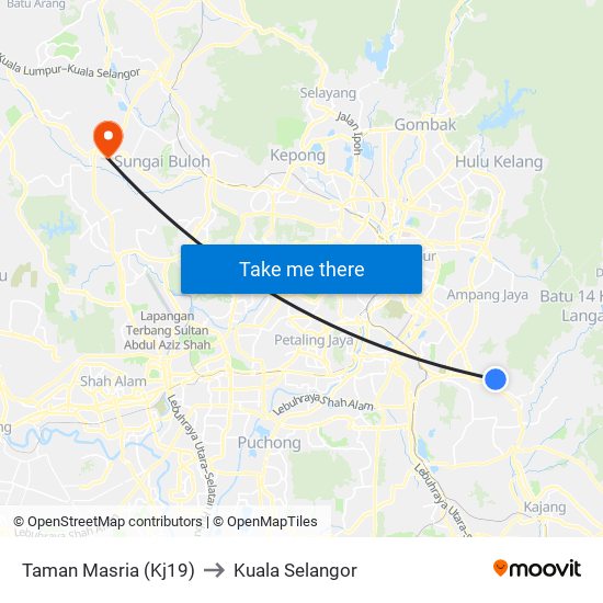 Taman Masria (Kj19) to Kuala Selangor map