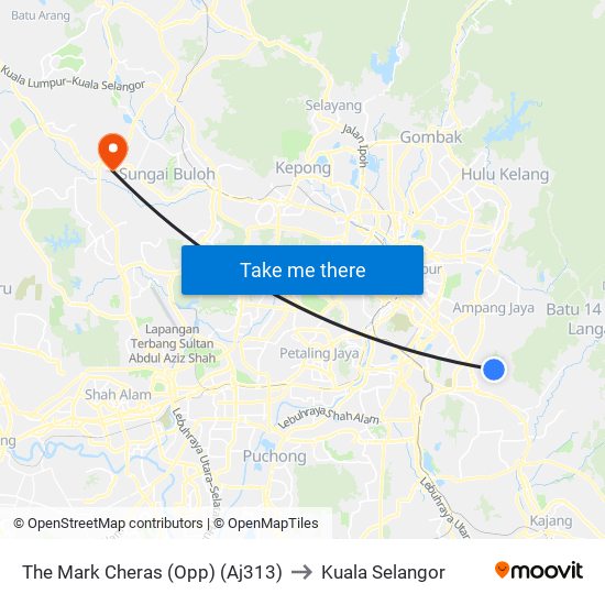 The Mark Cheras (Opp) (Aj313) to Kuala Selangor map