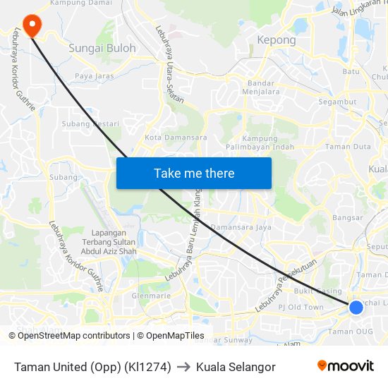 Taman United (Opp) (Kl1274) to Kuala Selangor map