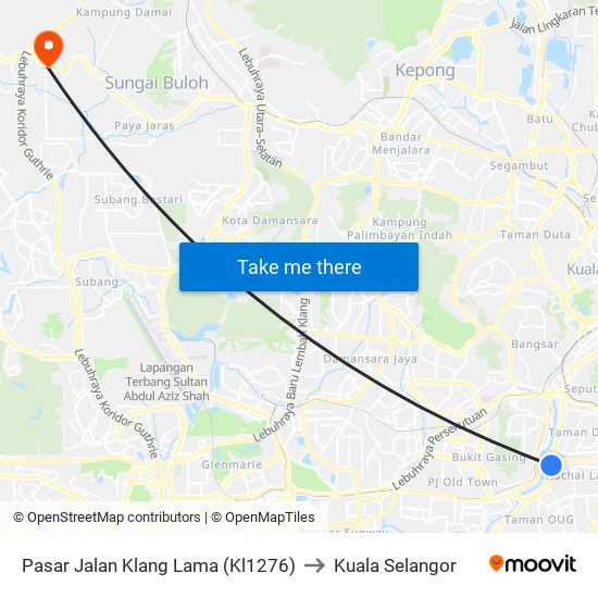 Pasar Jalan Klang Lama (Kl1276) to Kuala Selangor map