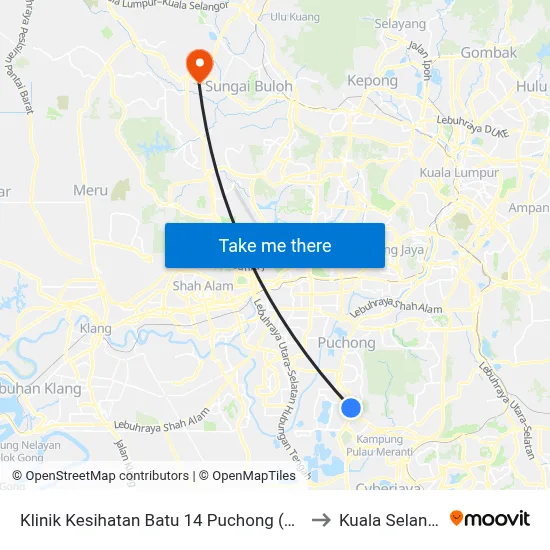 Klinik Kesihatan Batu 14 Puchong (Sj492) to Kuala Selangor map