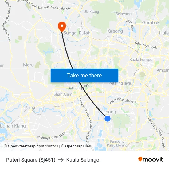 Puteri Square (Sj451) to Kuala Selangor map