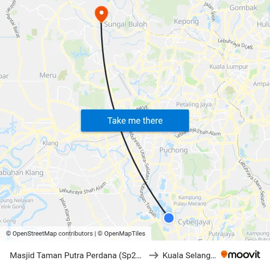 Masjid Taman Putra Perdana (Sp256) to Kuala Selangor map