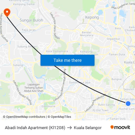 Abadi Indah Apartment (Kl1208) to Kuala Selangor map