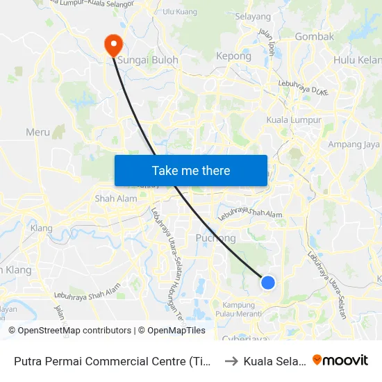Putra Permai Commercial Centre (Timur) (Sj213) to Kuala Selangor map