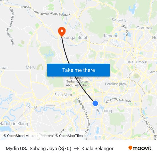 Mydin USJ Subang Jaya (Sj70) to Kuala Selangor map