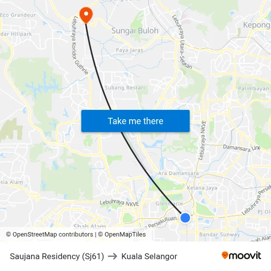 Saujana Residency (Sj61) to Kuala Selangor map