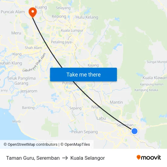 Taman Guru, Seremban to Kuala Selangor map