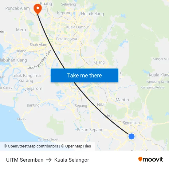 UITM Seremban to Kuala Selangor map