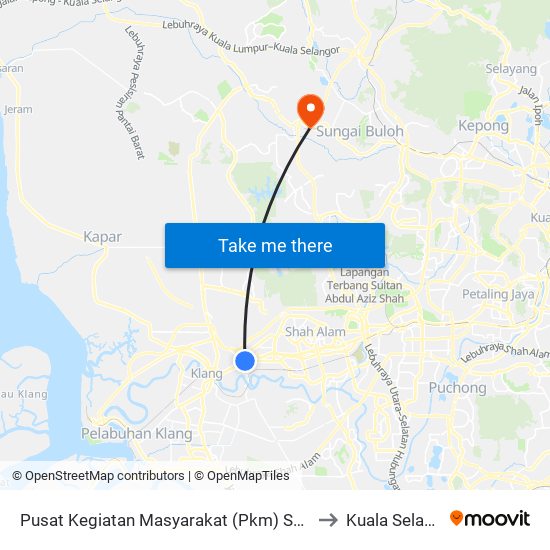 Pusat Kegiatan Masyarakat (Pkm) Shah Alam to Kuala Selangor map