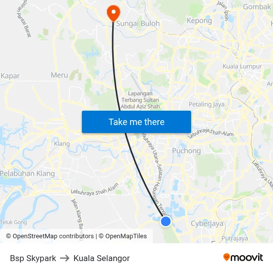 Bsp Skypark to Kuala Selangor map