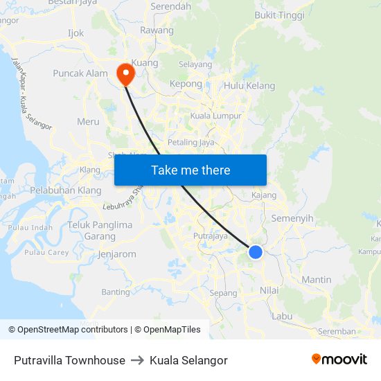 Putravilla Townhouse to Kuala Selangor map