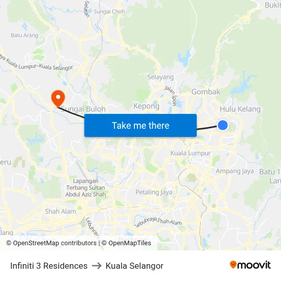 Infiniti 3 Residences to Kuala Selangor map