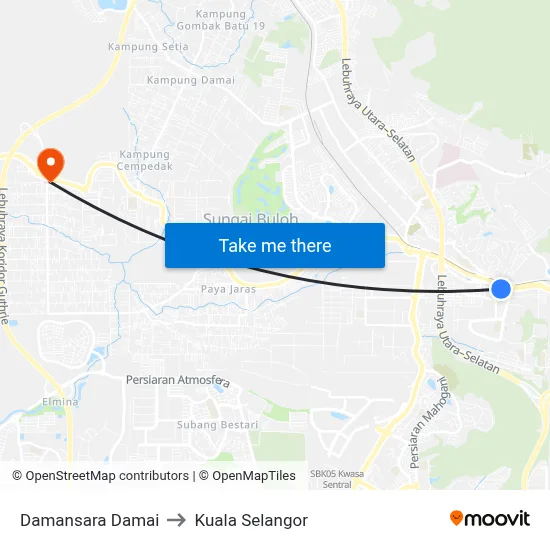 Damansara Damai to Kuala Selangor map