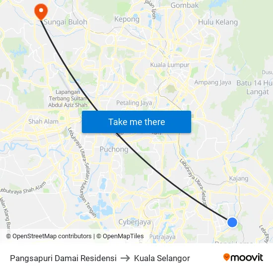 Pangsapuri Damai Residensi to Kuala Selangor map