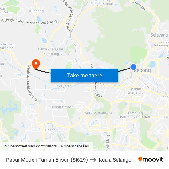 Pasar Moden Taman Ehsan (Sl629) to Kuala Selangor map