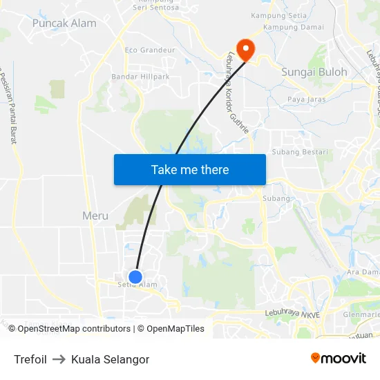 Trefoil to Kuala Selangor map