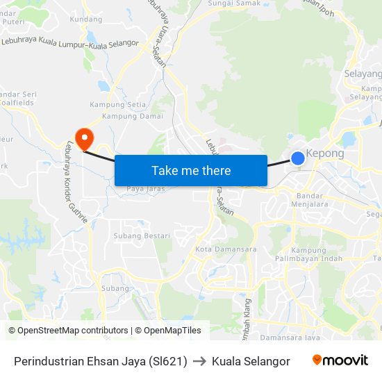 Perindustrian Ehsan Jaya (Sl621) to Kuala Selangor map