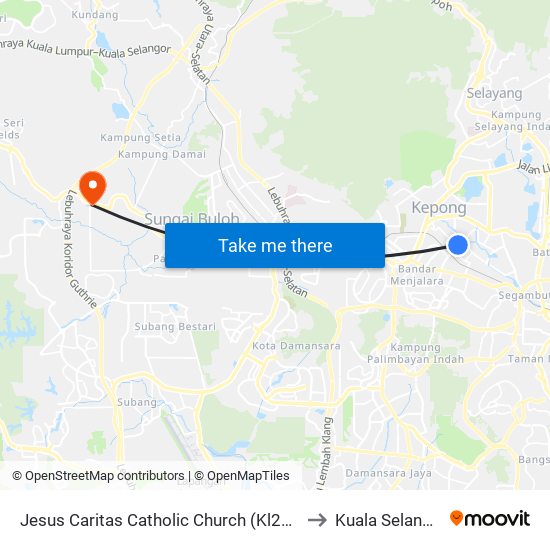Jesus Caritas Catholic Church (Kl2448) to Kuala Selangor map