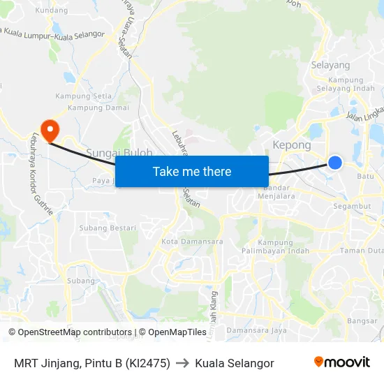MRT Jinjang, Pintu B (Kl2475) to Kuala Selangor map