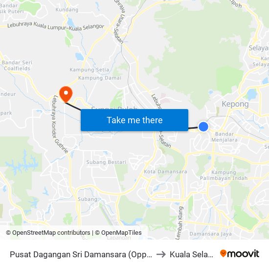Pusat Dagangan Sri Damansara (Opp) (Pj868) to Kuala Selangor map