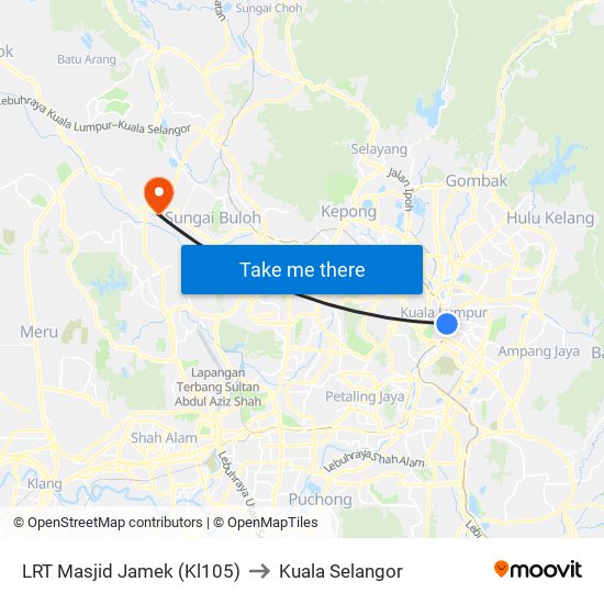 LRT Masjid Jamek (Kl105) to Kuala Selangor map