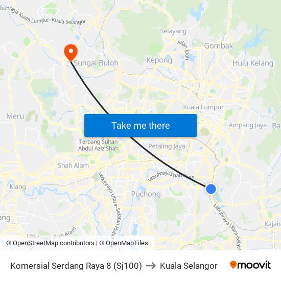 Komersial Serdang Raya 8 (Sj100) to Kuala Selangor map