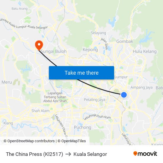 The China Press (Kl2517) to Kuala Selangor map