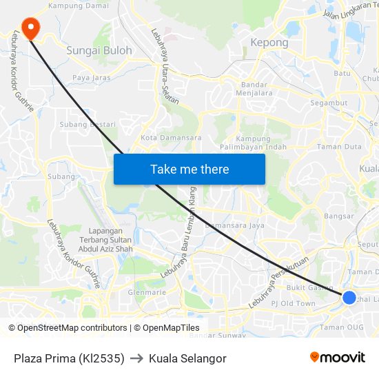 Plaza Prima (Kl2535) to Kuala Selangor map