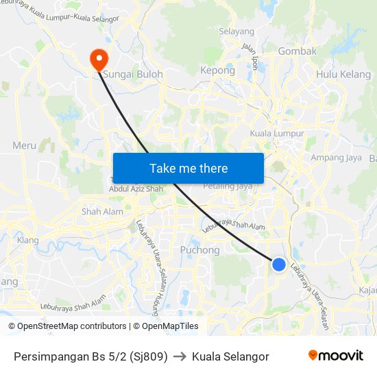 Persimpangan Bs 5/2 (Sj809) to Kuala Selangor map