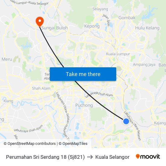 Perumahan Sri Serdang 18 (Sj821) to Kuala Selangor map