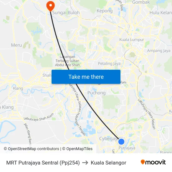 MRT Putrajaya Sentral (Ppj254) to Kuala Selangor map