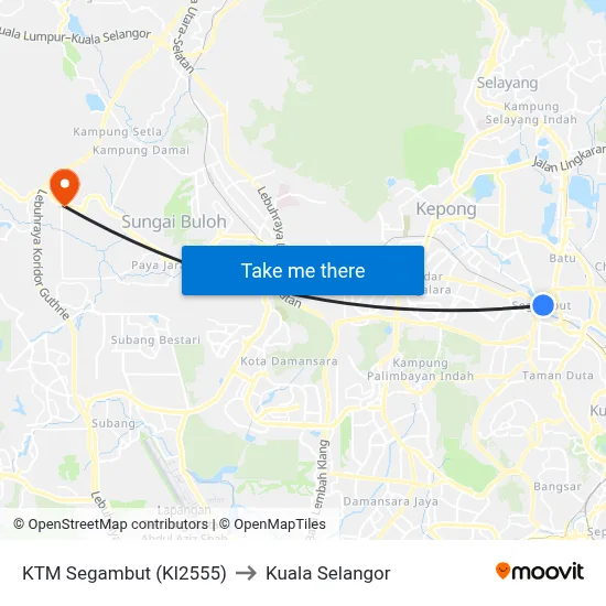 KTM Segambut (Kl2555) to Kuala Selangor map