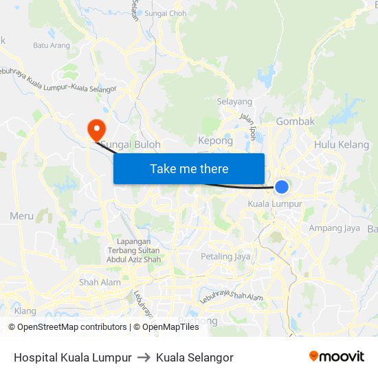 Hospital Kuala Lumpur to Kuala Selangor map