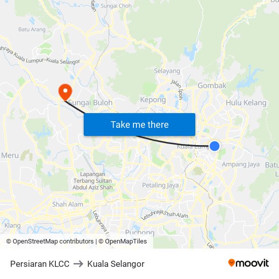 Persiaran KLCC to Kuala Selangor map