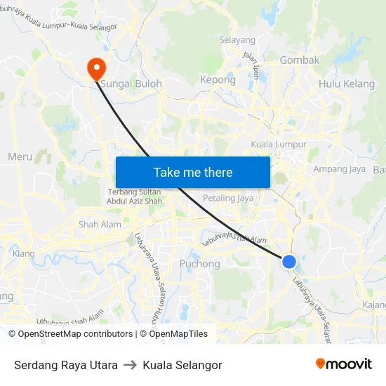 Serdang Raya Utara to Kuala Selangor map