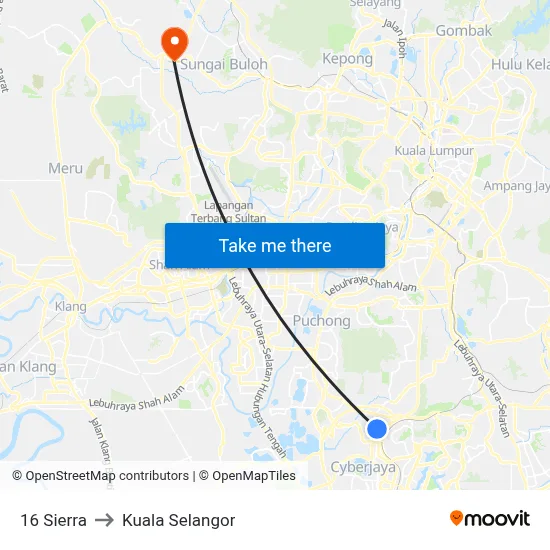 16 Sierra to Kuala Selangor map
