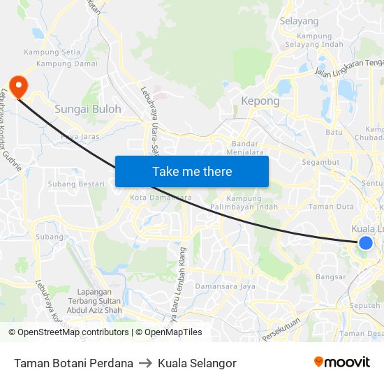 Taman Botani Perdana to Kuala Selangor map