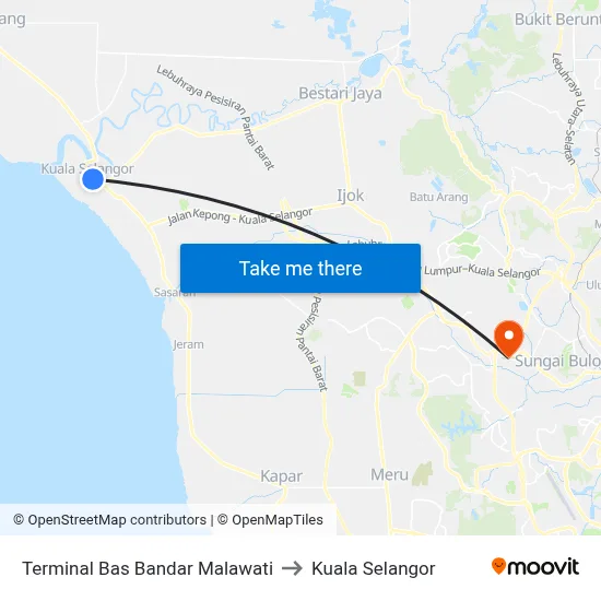 Terminal Bas Bandar Malawati to Kuala Selangor map