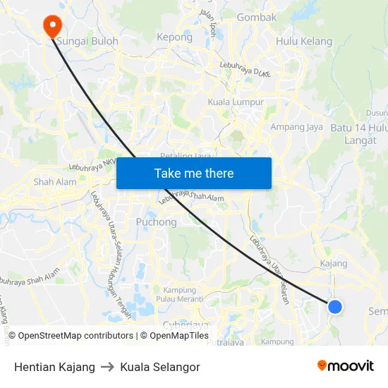 Hentian Kajang to Kuala Selangor map
