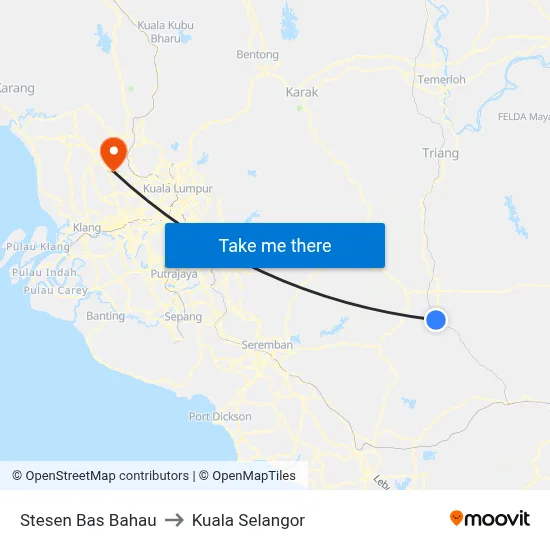 Stesen Bas Bahau to Kuala Selangor map