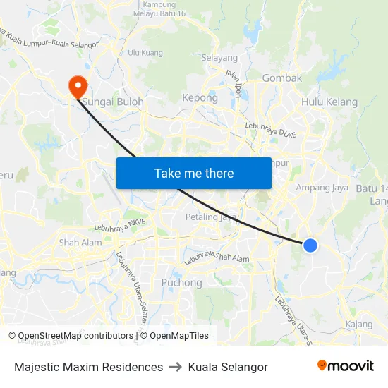 Majestic Maxim Residences to Kuala Selangor map