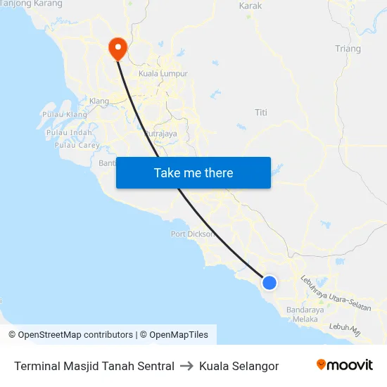 Terminal Masjid Tanah Sentral to Kuala Selangor map
