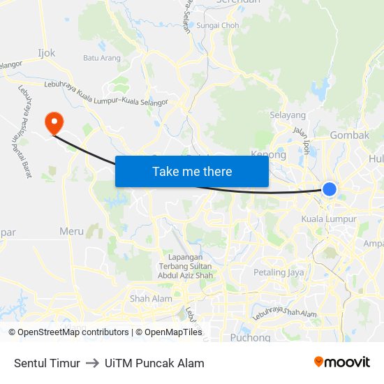 Sentul Timur to UiTM Puncak Alam map