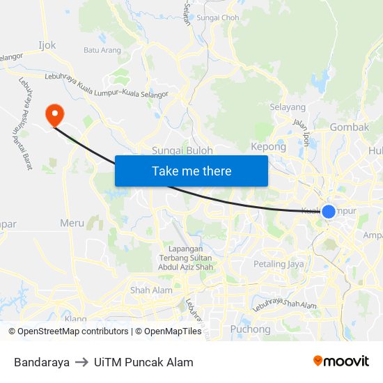 Bandaraya to UiTM Puncak Alam map