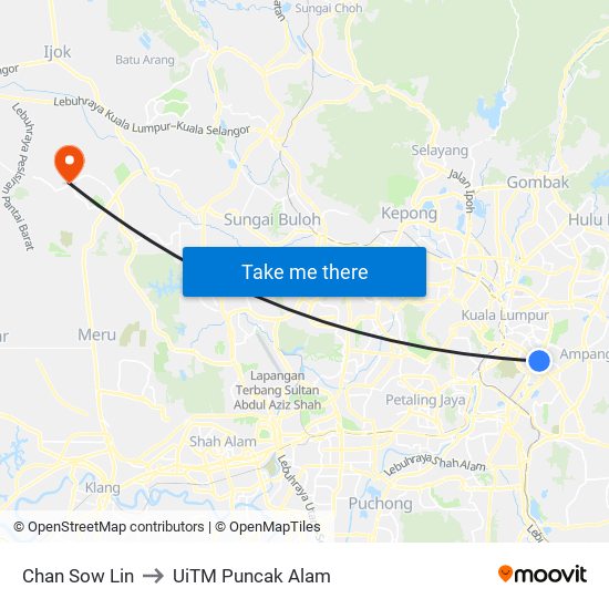 Chan Sow Lin to UiTM Puncak Alam map