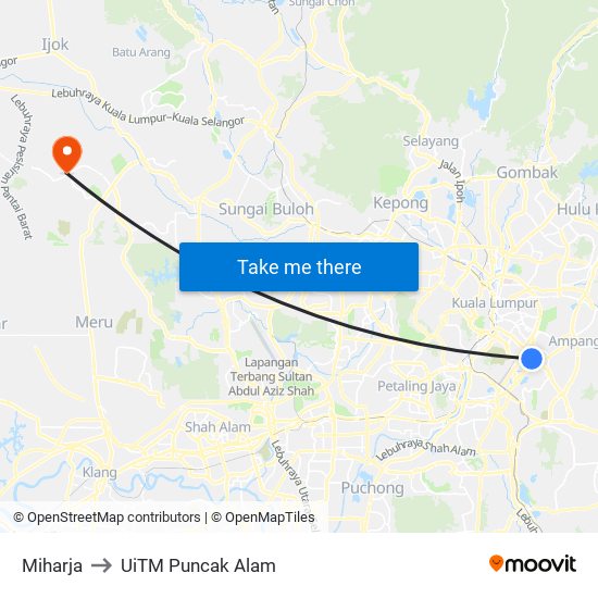 Miharja to UiTM Puncak Alam map