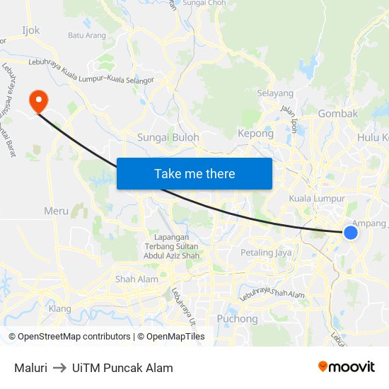 Maluri to UiTM Puncak Alam map