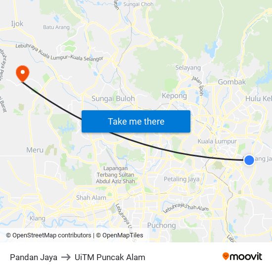 Pandan Jaya to UiTM Puncak Alam map