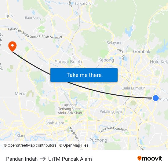 Pandan Indah to UiTM Puncak Alam map